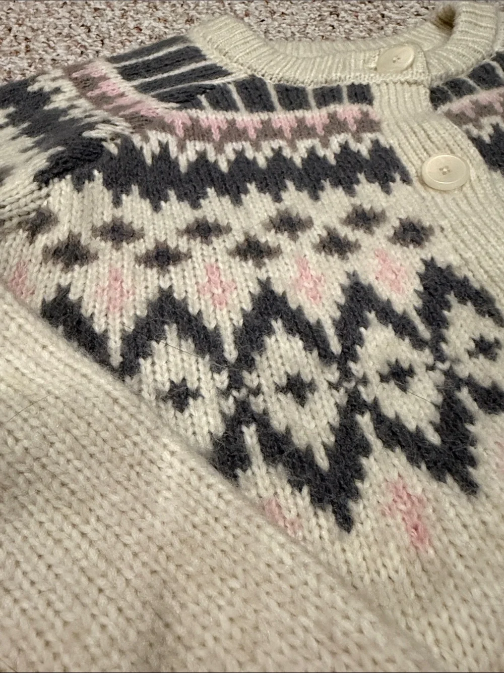 aerie Cream Fair Isle Button-Up Cardigan with Brown & Pink Accents - Picture 2 of 3
